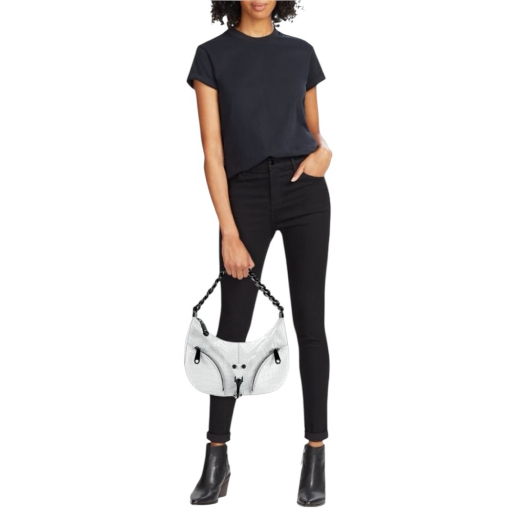 Rebecca Minkoff Women's Julian
Croc Embossed Leather Shoulder
Bag Optic White